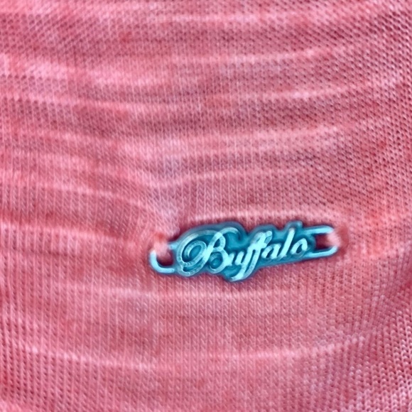 Buffalo Top Large Coral Semi-Sheer Short Sleeves Open Shoulders V-Neck Viscose - Picture 9 of 16